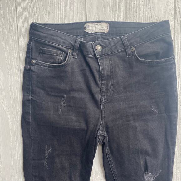 Free People Womens Denim Great Heights Black Frayed Raw Hem Skinny Jeans Size 26 - Picture 9 of 11